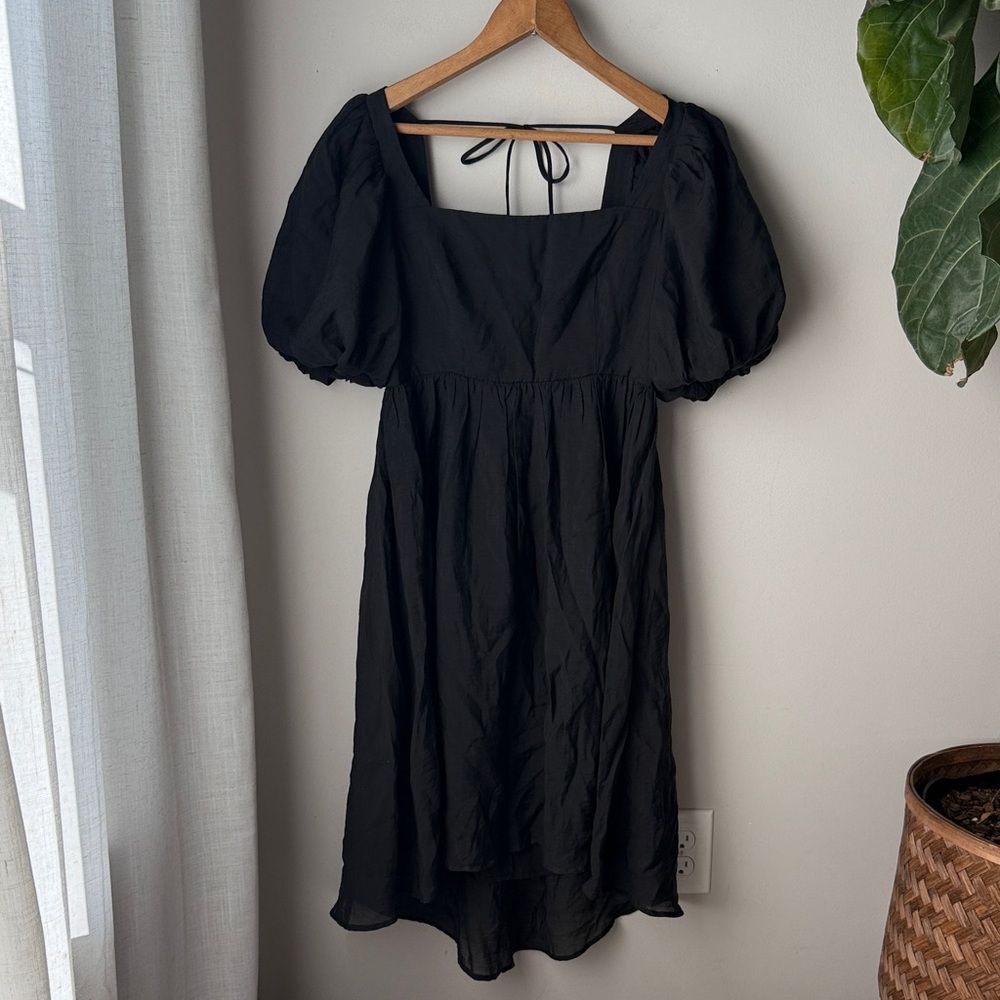 ASTR The Label Black Off Sleeve High Low Square Neck Babydoll Dress